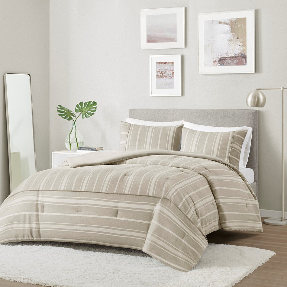 Kent Striped Herringbone Oversized Comforter Set - Taupe - King Size / Cal King Size