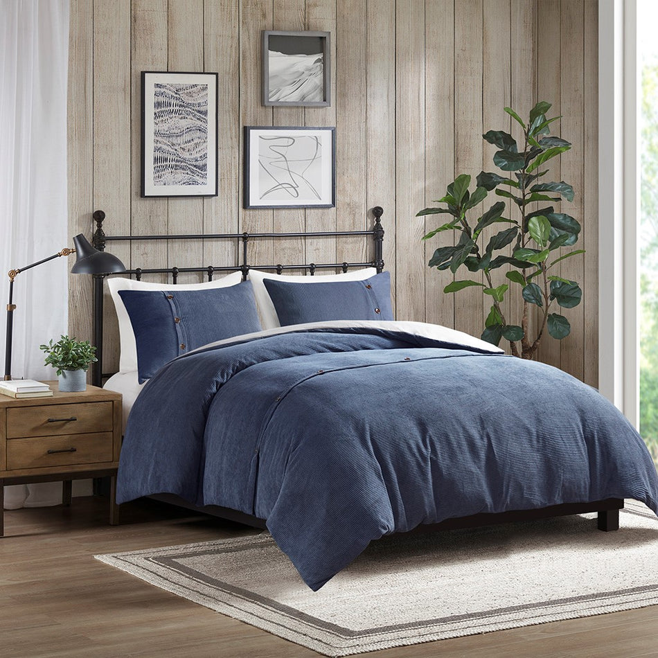 Andes 3 Piece Corduroy Duvet Cover Set
 - Navy - Full/Queen