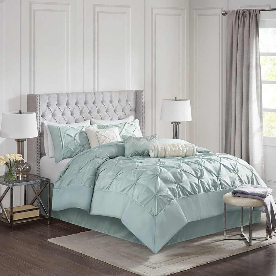 Laurel 7 Piece Tufted Comforter Set - Seafoam  - Full Size