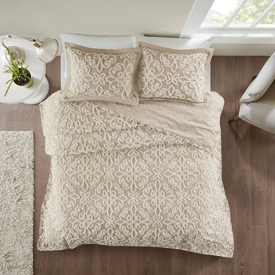 Sabrina 3 Piece Tufted Cotton Bedspread Set - Taupe  - King Size / Cal King Size