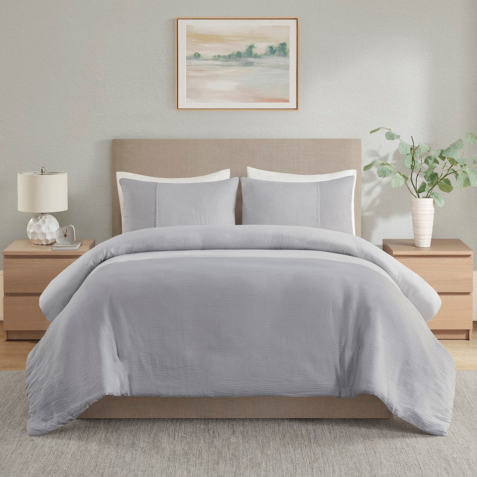 Miro 3 Piece Gauze Oversized Duvet Cover Set
 - Gray - Full/Queen