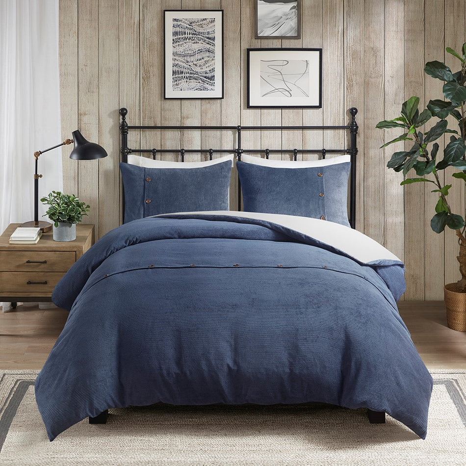 Andes 3 Piece Corduroy Duvet Cover Set
 - Navy - Full/Queen