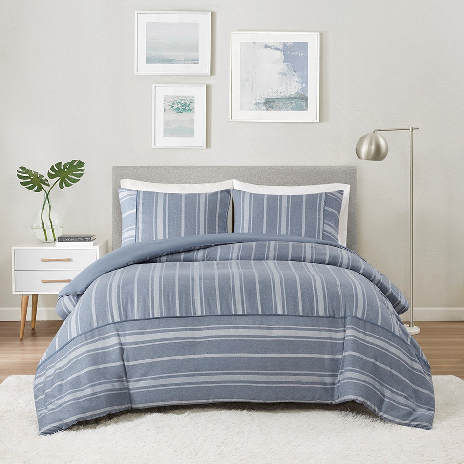 Kent Striped Herringbone Oversized Duvet Cover Set
 - Blue - King/Cal King