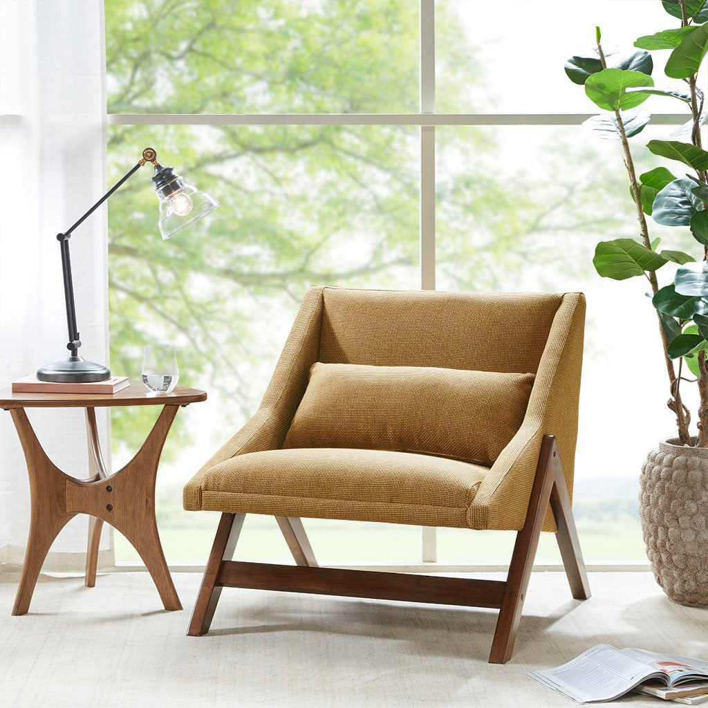 INK+IVY Boomerang Accent Chair - Mustard Yellow / Pecan 