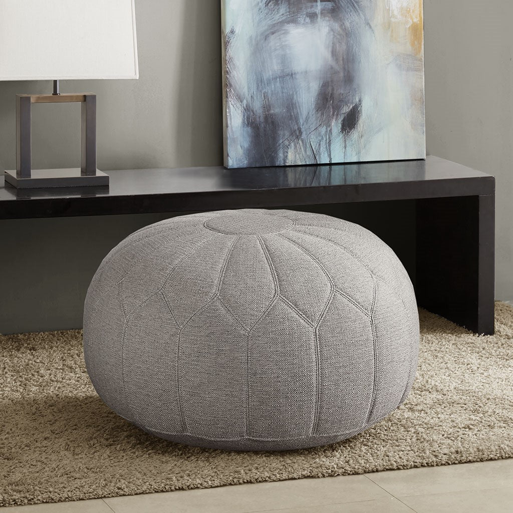 Madison Park Kelsey Round Pouf Ottoman - Grey 