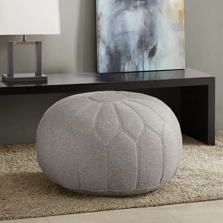 Madison Park Kelsey Round Pouf Ottoman - Grey 