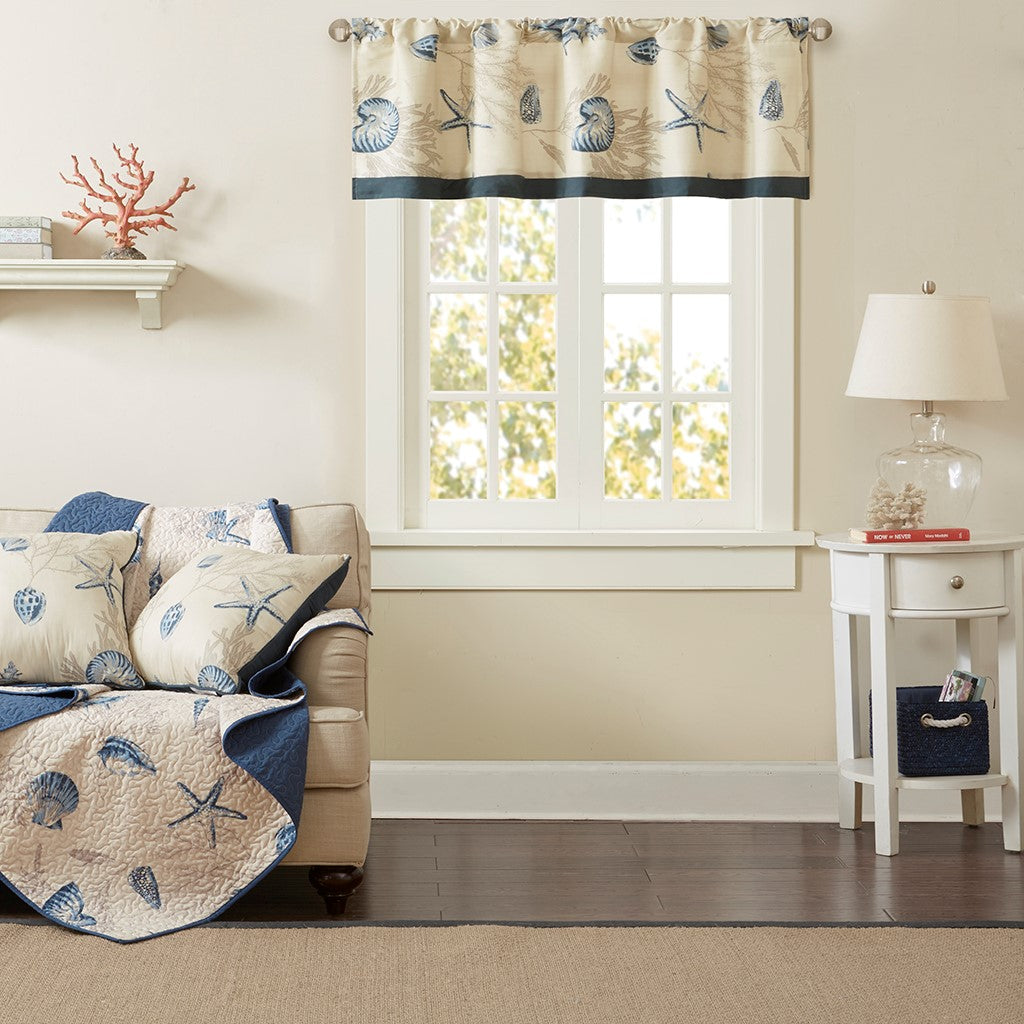 Madison Park Bayside Printed Valance - Navy - 50x18"