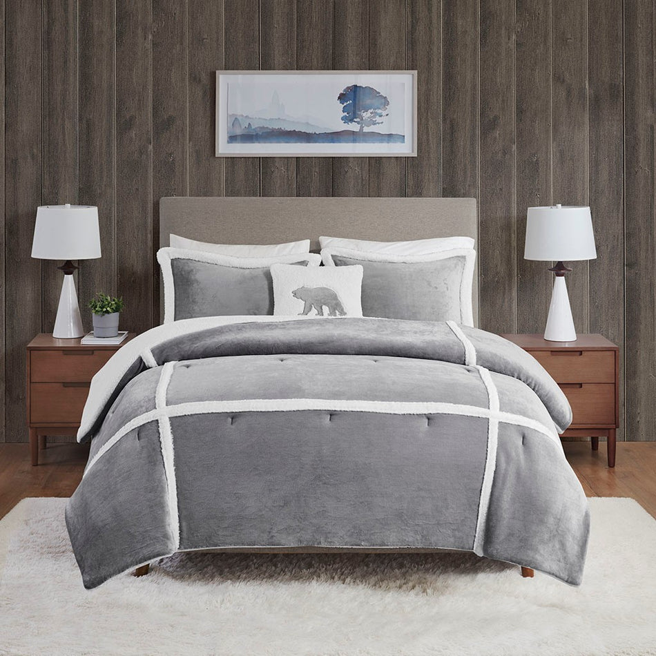 Orlen Plush to Sherpa Comforter Set - Grey - King Size