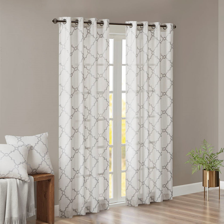 Saratoga Fretwork Print Grommet Top Window Curtain - Ivory - 50x108"