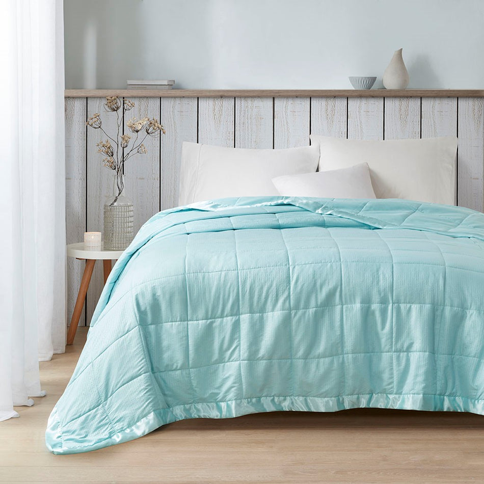 Cambria Oversized Down Alternative Blanket with Satin Trim - Aqua - King Size