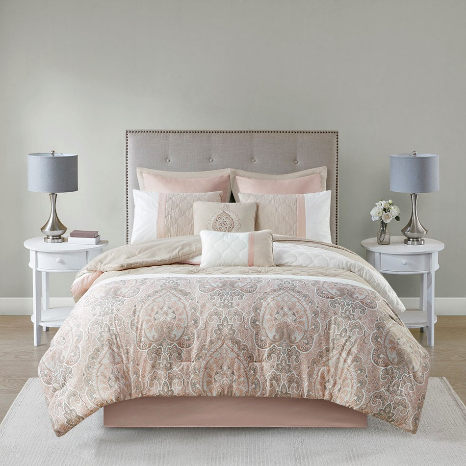 Shawnee 8 Piece Comforter Set - Blush - Queen Size