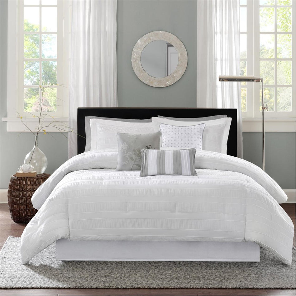 Hampton 7 Piece Comforter Set - White - Queen Size