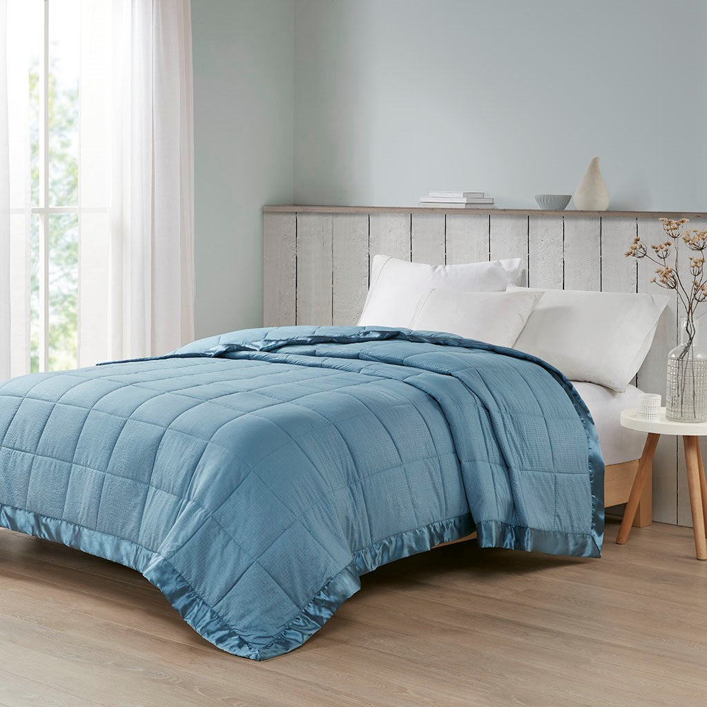 Madison Park Cambria Oversized Down Alternative Blanket with Satin Trim - Slate Blue - King Size