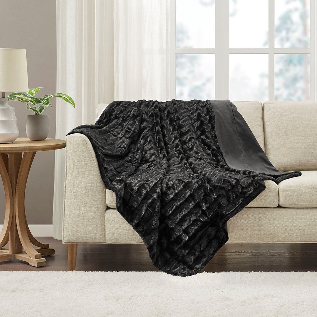 Madison Park Duke Long Fur Throw - Black - 50x60"