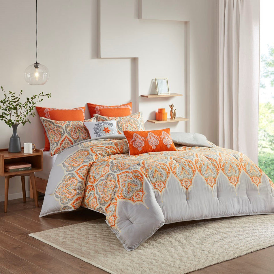 Nisha Comforter Set - Orange - Full Size / Queen Size