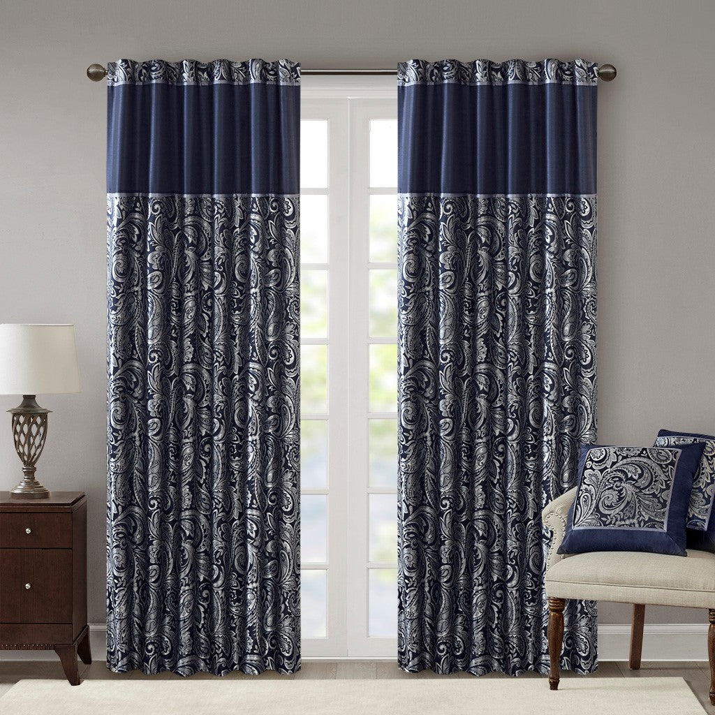 Madison Park Aubrey Jacquard Panel Pair - Navy - 50x95"