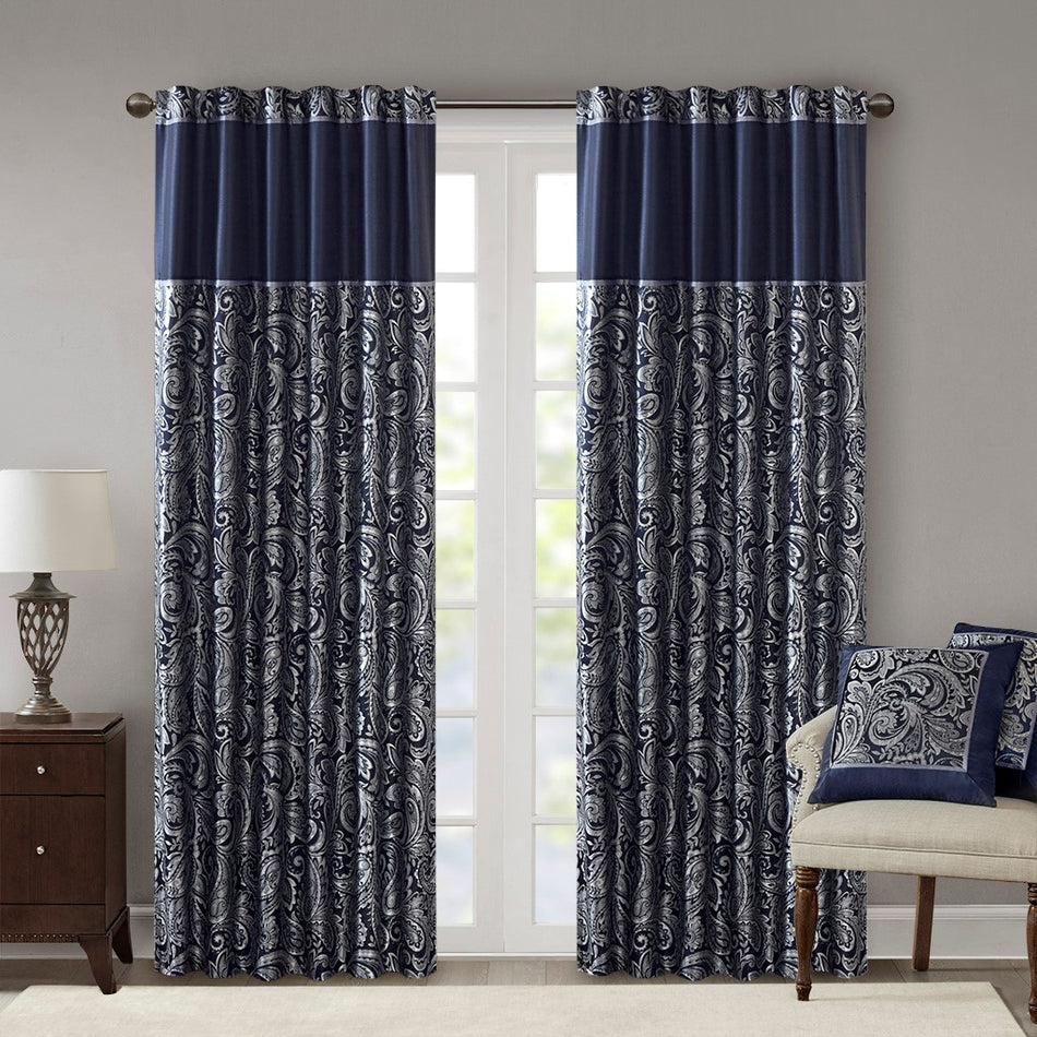 Madison Park Aubrey Jacquard Panel Pair - Navy - 50x84"