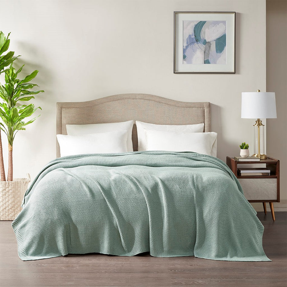 INK+IVY Bree Knit Knit Blanket - Aqua - Full Size / Queen Size