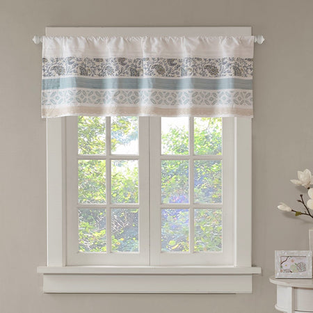 Madison Park Dawn Printed and Pieced Rod Pocket Valance - Blue - 50x18"