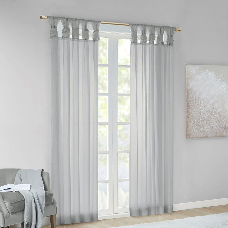 Ceres Twist Tab Voile Sheer Window Pair - Light Grey - 95" Panel