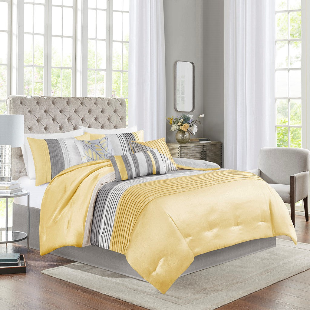 Madison Park Amherst 7 Piece Comforter Set - Yellow - Queen Size