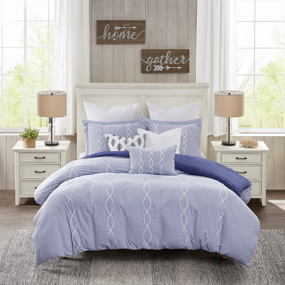 Coastal Farmhouse Comforter Queen 8 Piece Set - Blue - Queen Size