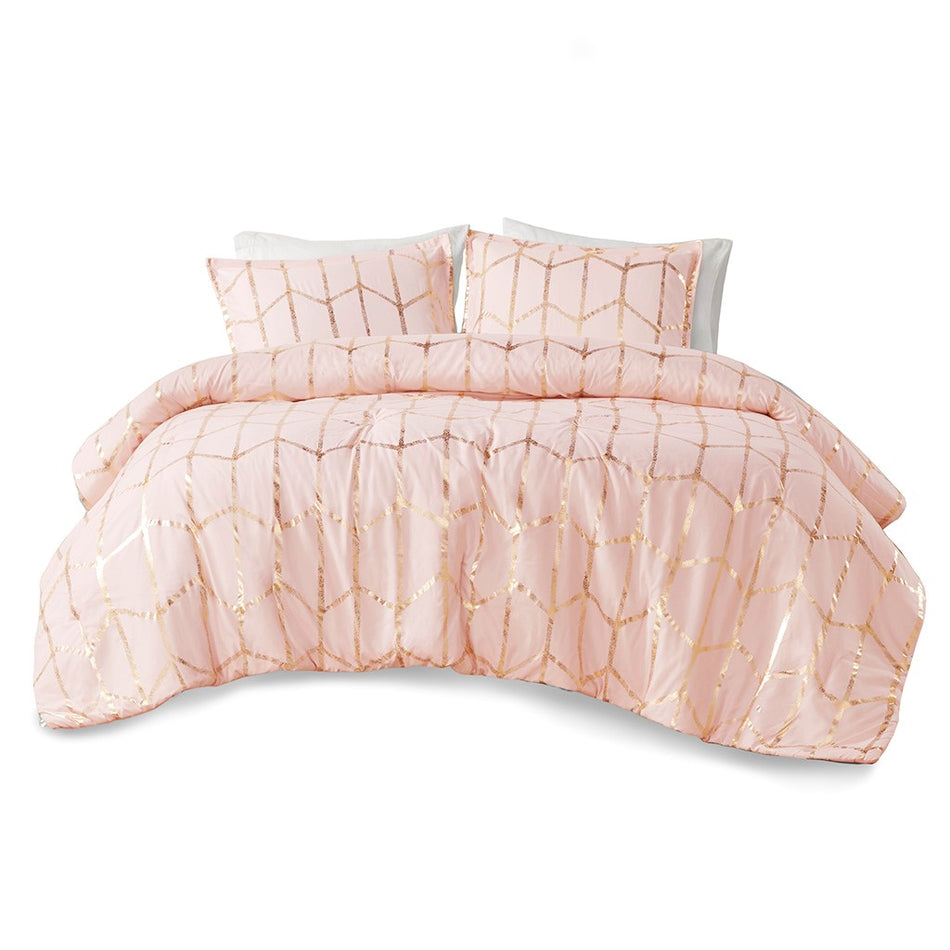 Raina Metallic Printed Comforter and Sham Set - Blush / Gold - Full Size / Queen Size