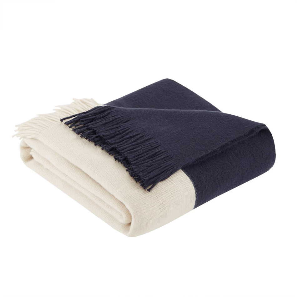 Stockholm Color Block Faux Cashmere Throw - Navy - 50x60"