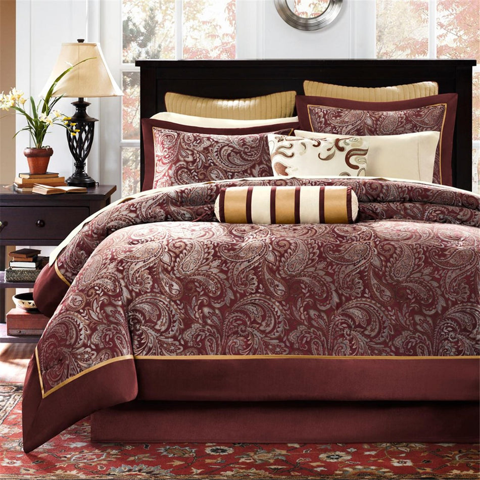 Aubrey 12 Piece Complete Bed Set - Red - Queen Size