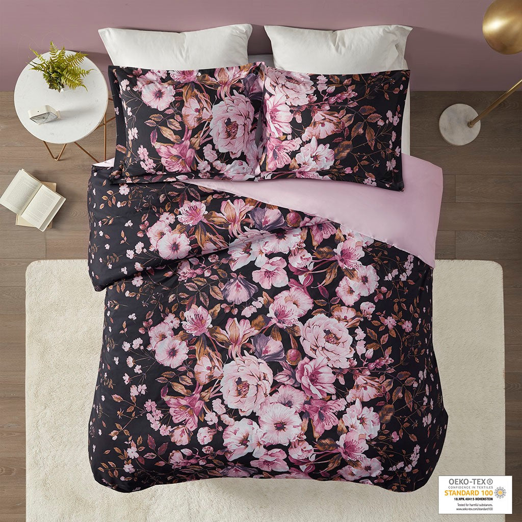 Intelligent Design Gabriella Floral Printed Duvet Cover Set - Black - Full Size / Queen Size