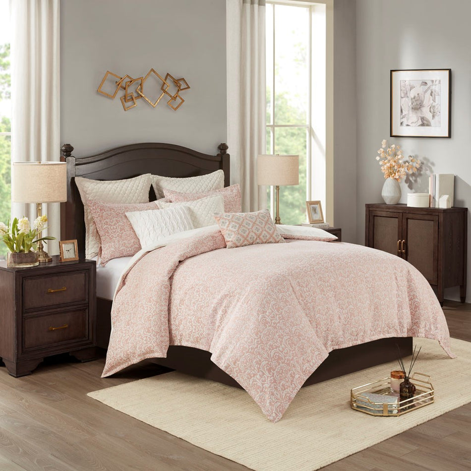 Madison Park Signature Haven 8 Piece Chenille Jacquard Comforter Set - Blush - Queen Size