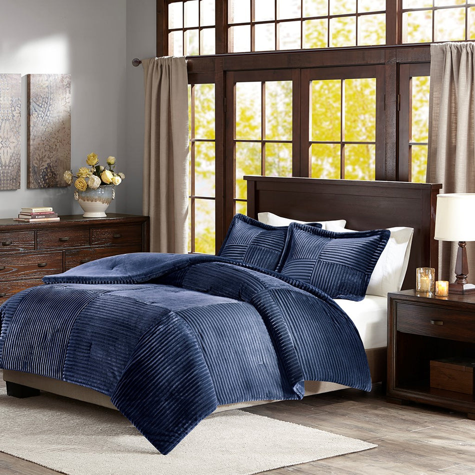 Madison Park Parker Plush Down Alternative Comforter Set - Navy - King Size / Cal King Size