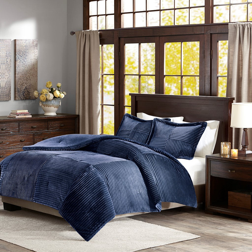 Madison Park Parker Plush Down Alternative Comforter Set - Navy - Twin Size