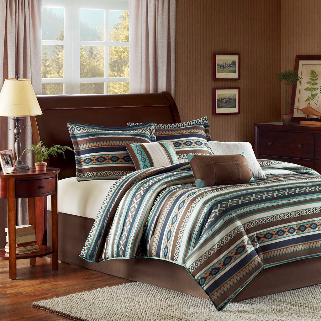 Madison Park Malone 7 Piece Comforter Set - Blue - Cal King Size