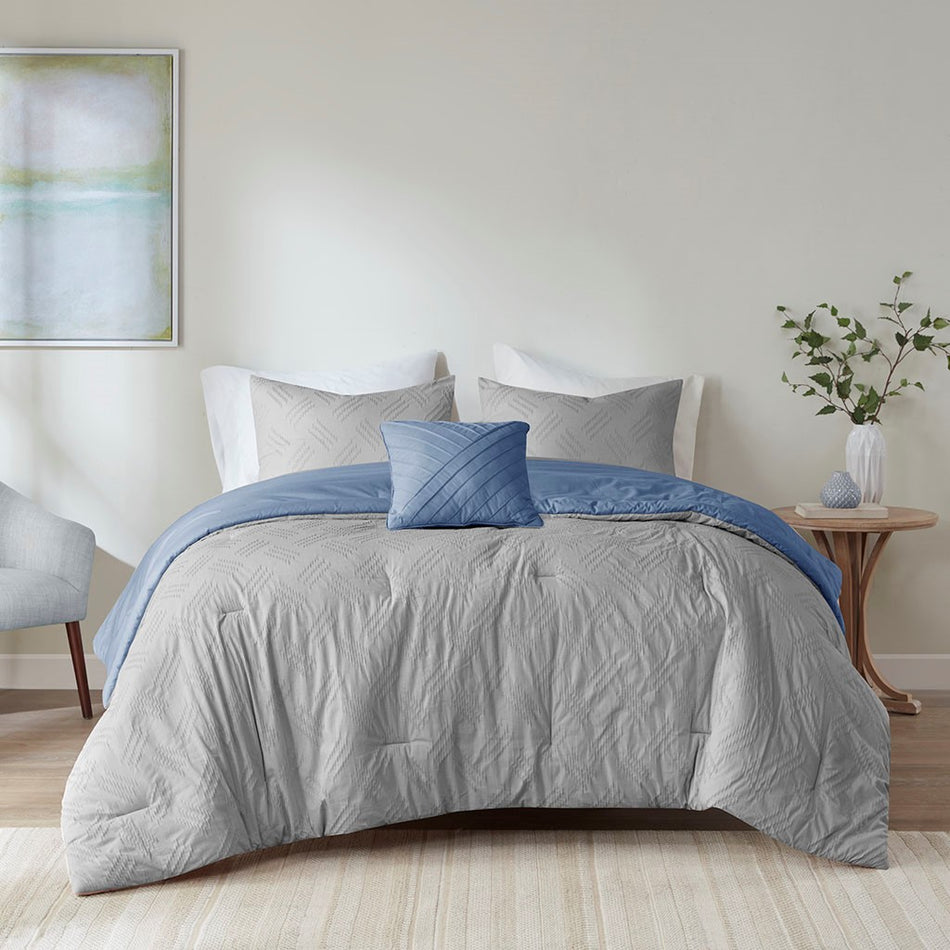 Perth 4 Piece Organic Cotton Comforter Set - Blue - King Size / Cal King Size