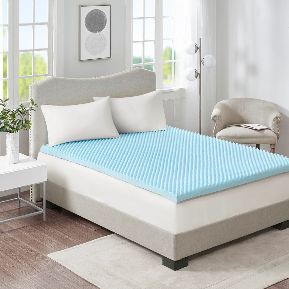 Sleep Philosophy 3" Gel Memory Foam All Season Reversible Hypoallergenic Cooling Mattress Topper - Blue - King Size