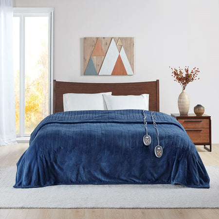 Beautyrest Heated Microlight to Berber Blanket - Indigo - Queen Size