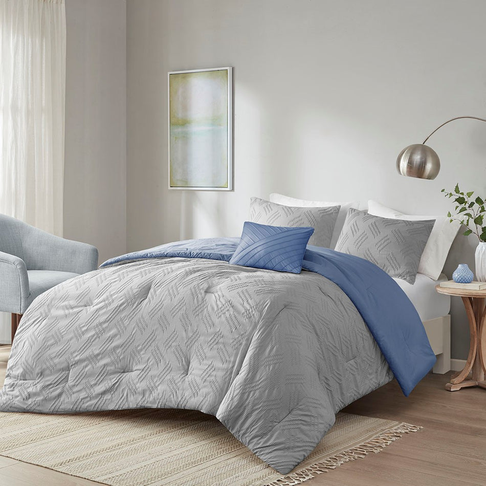 Perth 4 Piece Organic Cotton Comforter Set - Blue - Full Size / Queen Size