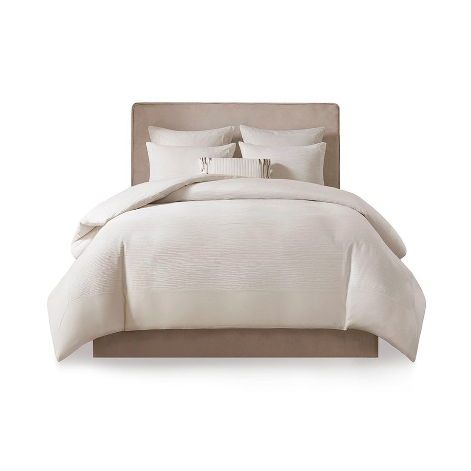 Hanae Cotton Blend Yarn Dyed 3 Piece Duvet Cover Set - White - King Size