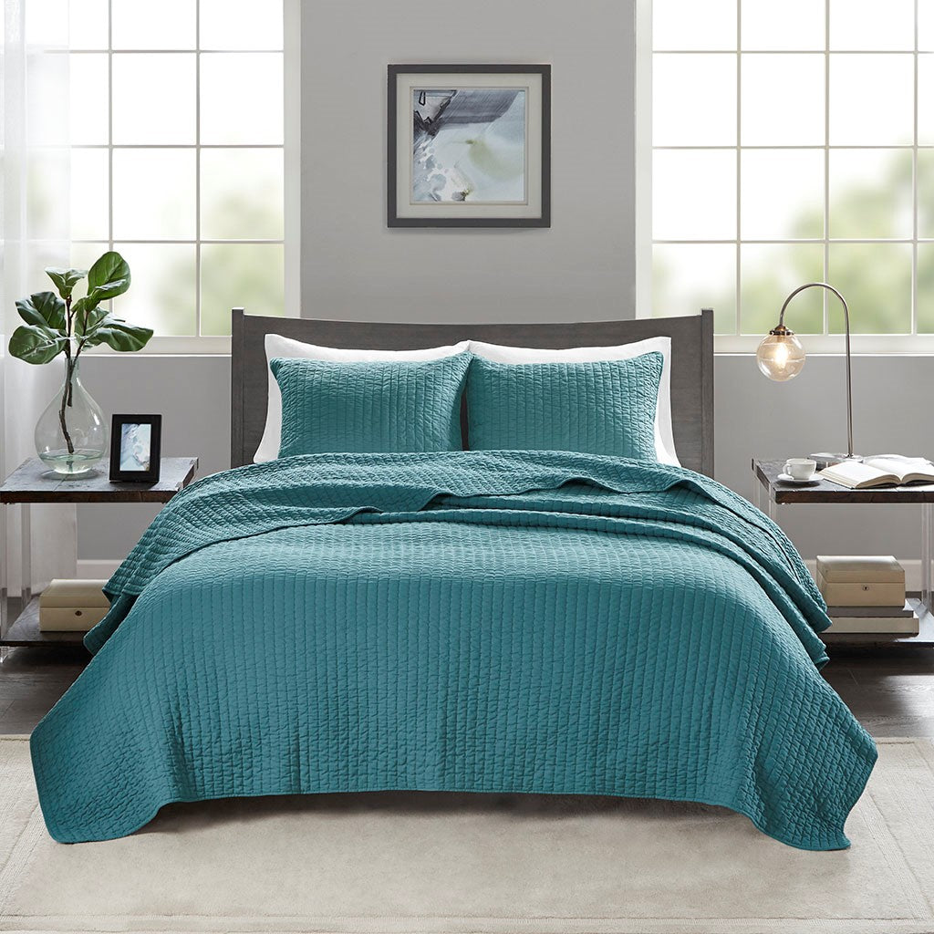 Madison Park Keaton 3 Piece Quilt Set - Teal  - Twin Size / Twin XL Size Shop Online & Save - expresshomedirectr.com