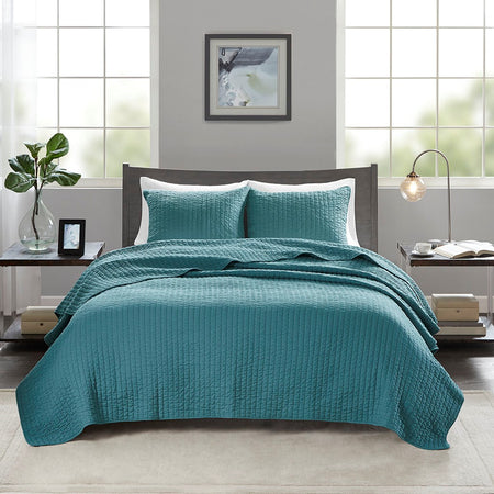 Madison Park Keaton 3 Piece Quilt Set - Teal  - Twin Size / Twin XL Size Shop Online & Save - expresshomedirectr.com