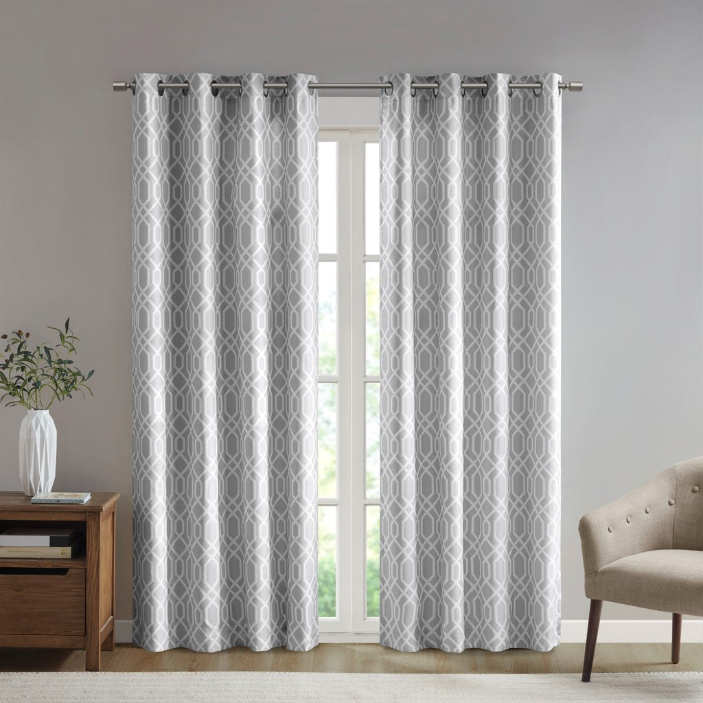 SunSmart Albina Printed Ogee Texture Blackout Grommet Top Curtain Panel - Grey - 84" Panel