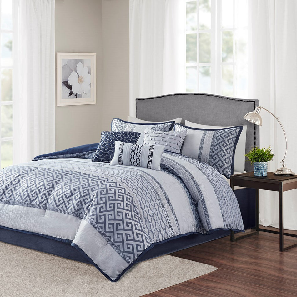 Madison Park Bennett 7 Piece Jacquard Comforter Set - Navy - Cal King Size