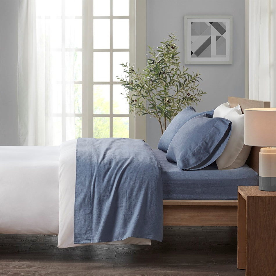 True North by Sleep Philosophy Cozy Cotton Flannel Printed Sheet Set - Blue Solid  - Full Size Shop Online & Save - expresshomedirectr.com