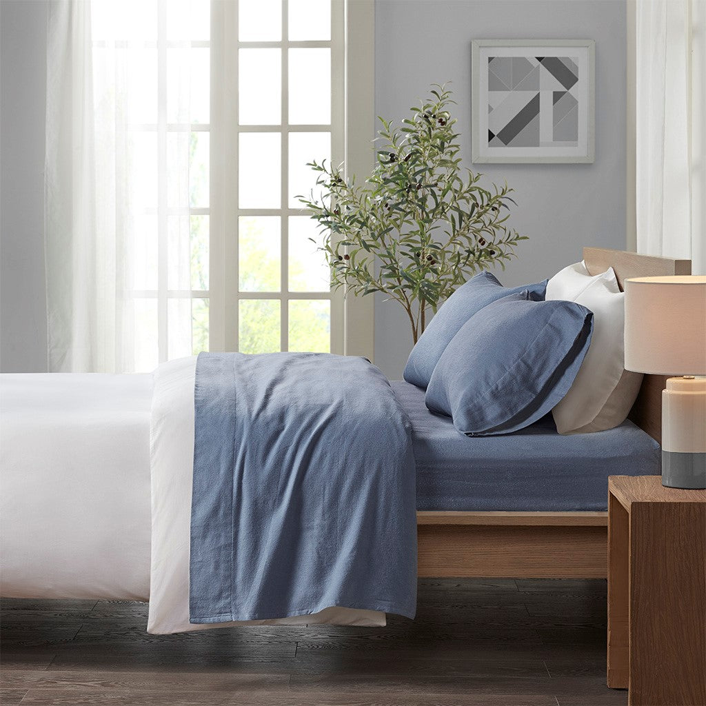 True North by Sleep Philosophy Cozy Cotton Flannel Printed Sheet Set - Blue Solid  - Twin Size Shop Online & Save - expresshomedirectr.com