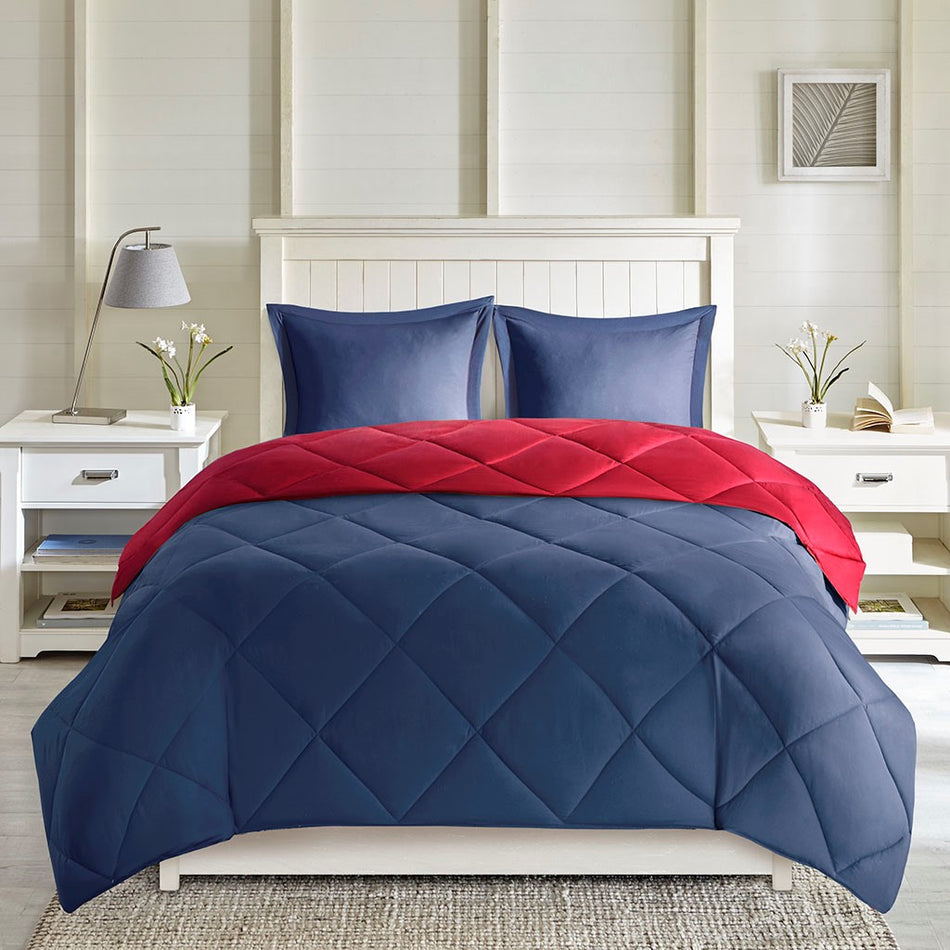 Larkspur 3M Scotchgard Diamond Quilting Reversible Down Alternative Comforter Set - Red / Navy - Full Size / Queen Size