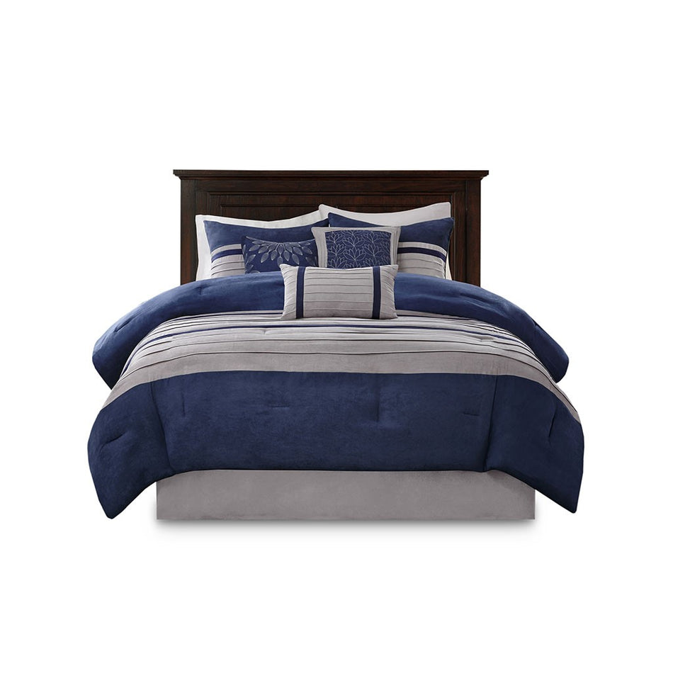 Palmer 7 Piece Comforter Set - Blue - Cal King Size