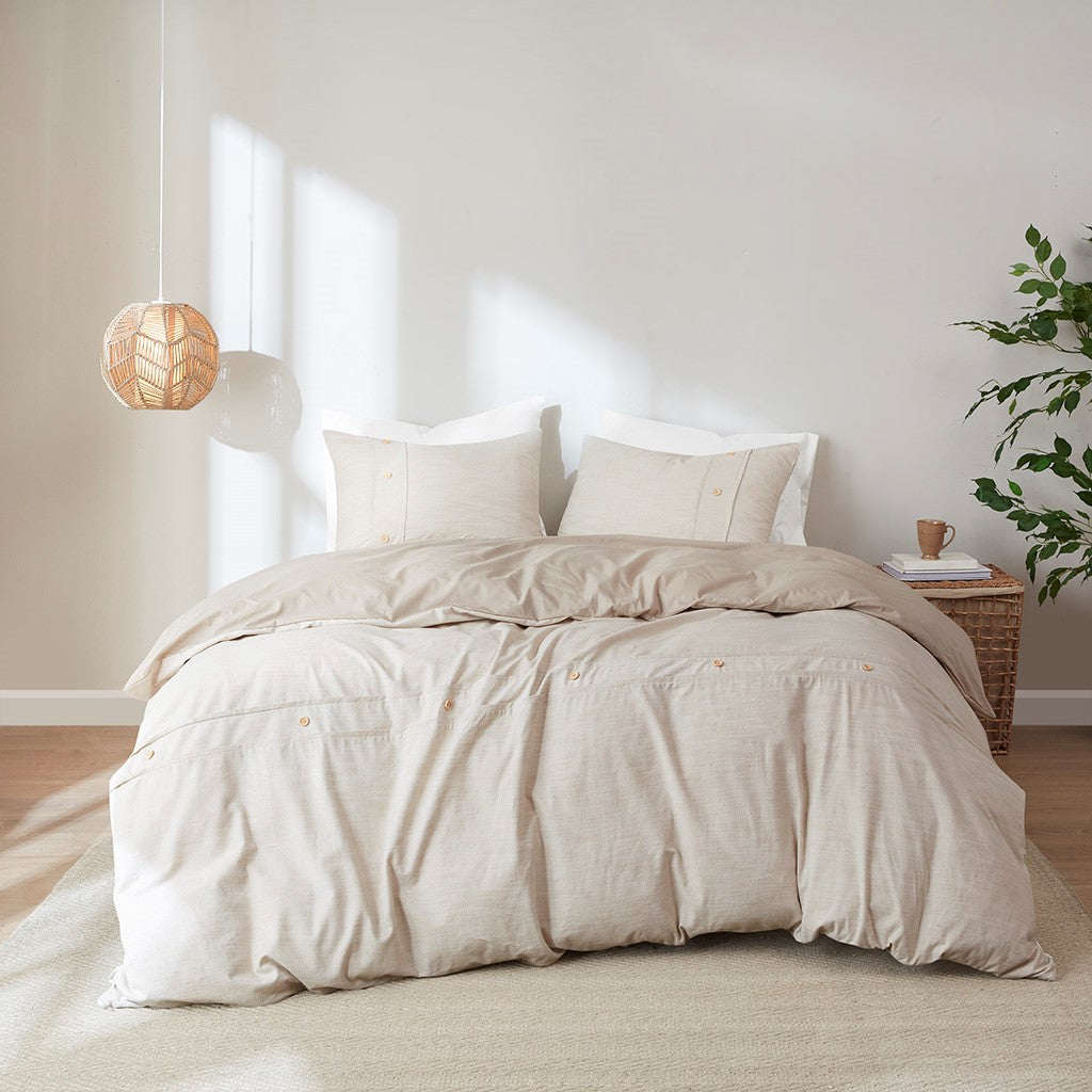 Clean Spaces Dover 3 Piece Organic Cotton Oversized Duvet Cover Set - Natural  - Full Size / Queen Size Shop Online & Save - expresshomedirectr.com