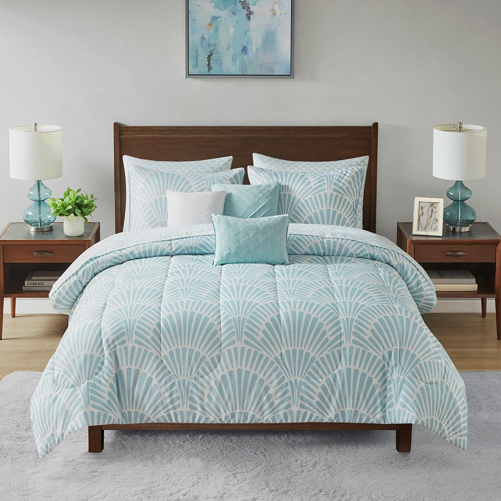 Beautyrest Conway 10 Piece Comforter Set with Bed Sheets - Aqua - King Size