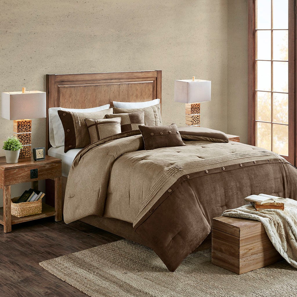 Madison Park Boone 7 Piece Faux Suede Comforter Set - Brown - Queen Size